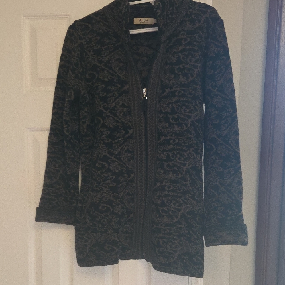 A. Ida Women's Elegant Black and Brown Cardigan zip Up Sweater Made In Italy